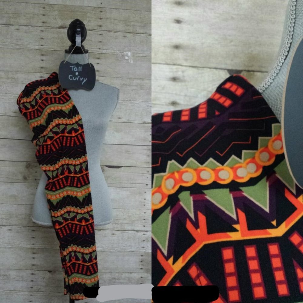 LuLaRoe Leggings Original TC - Greens, Oranges, Purples on Black